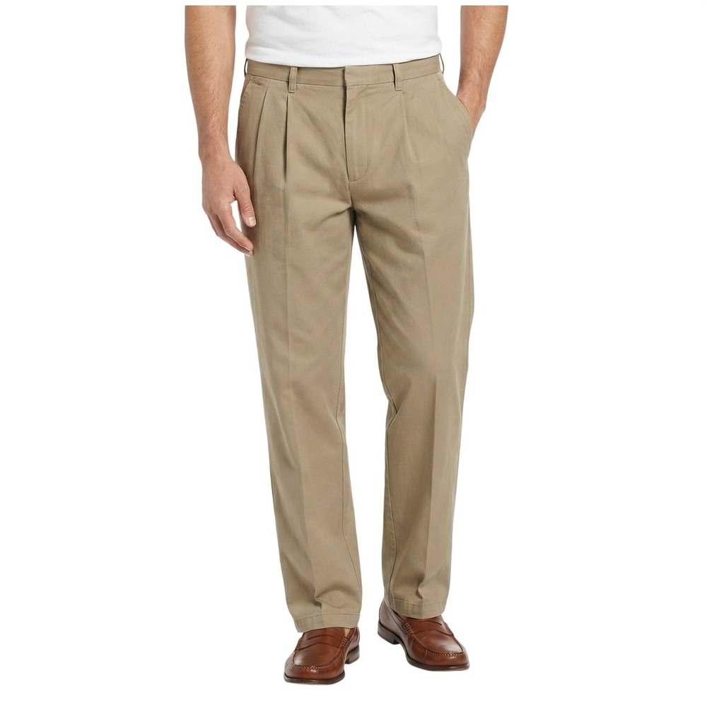 Dockers Mens Khaki Relaxed Fit Pleated Cotton Pants W38 L32 Casual Office Casual